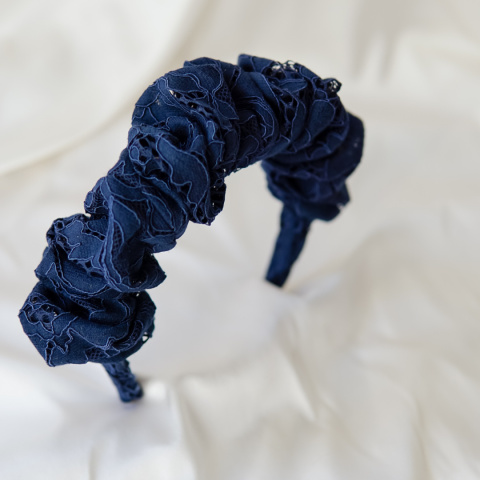 Opaska scrunchie granatowa koronka