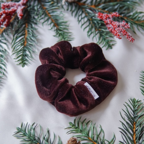 Mini gumka do włosów czekoladowy welur