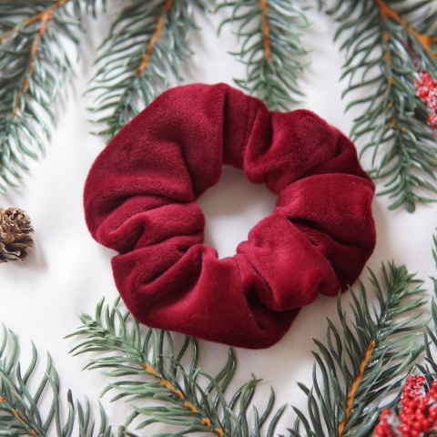 Mini gumka do włosów bordowy welur